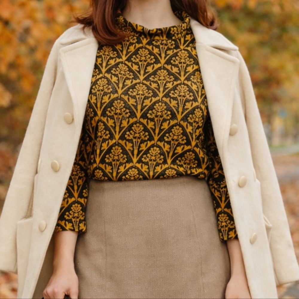 BODEN Black and Gold Patterned Top